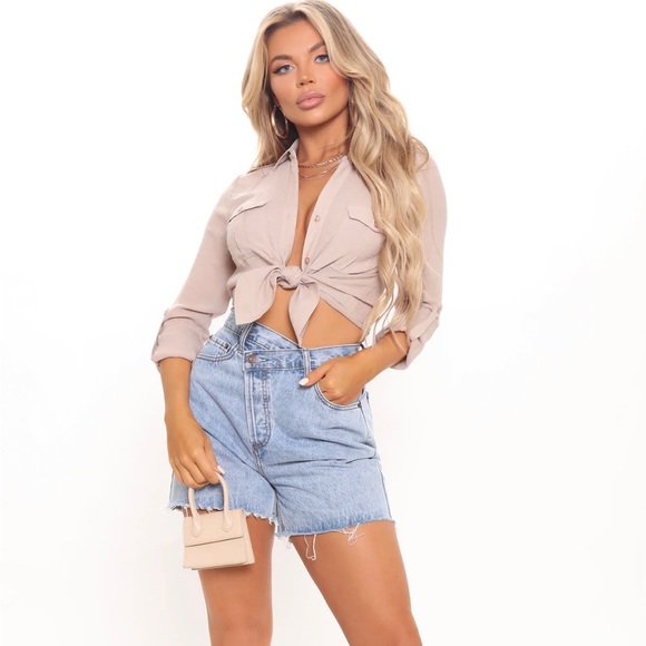 Beige Button Up Blouse With TAGS - Picture 2 of 5